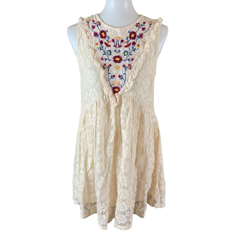 Umgee Lace Sleeveless Cream Dress Embroidered Boho Cottagecore Small